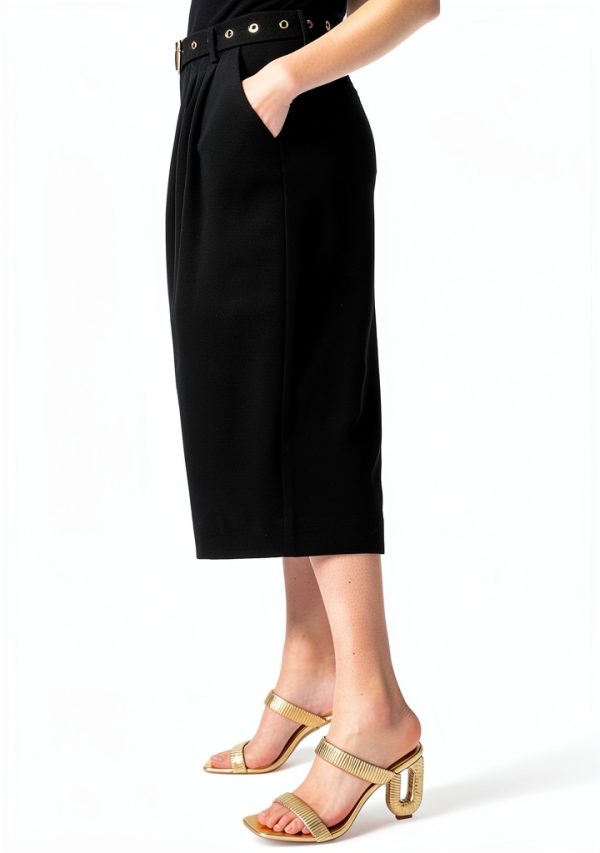 Dee Ocleppo Womens High Waist Belted Crop Pants Black-1