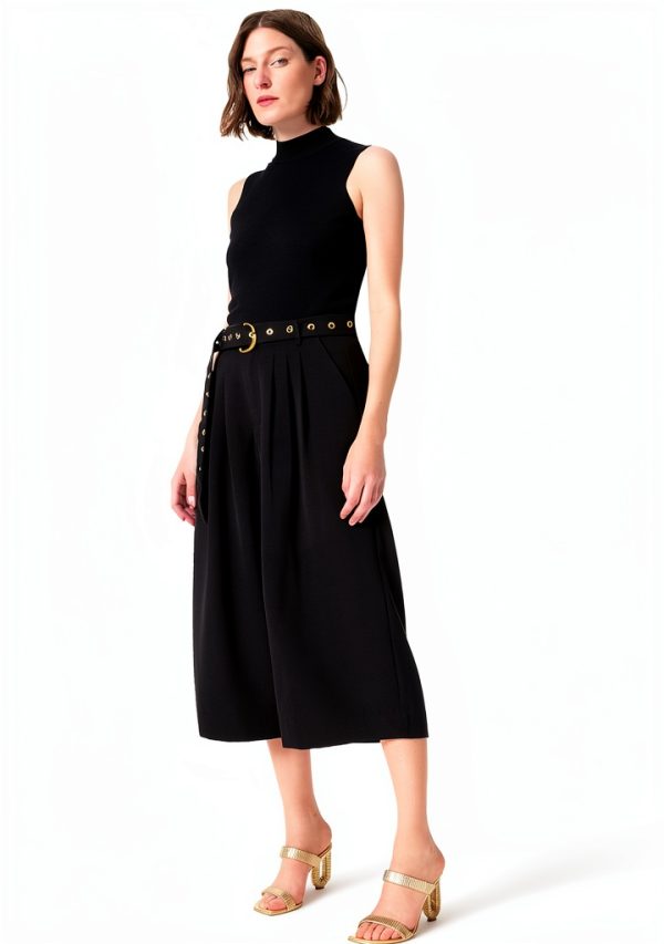 Dee Ocleppo Womens High Waist Belted Crop Pants Black-3