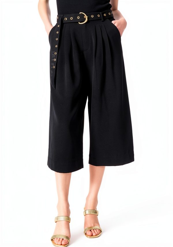 Dee Ocleppo Womens High Waist Belted Crop Pants Black-0
