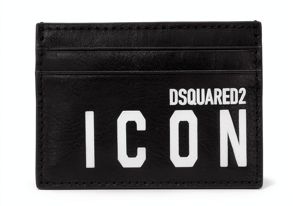 DSQUARED2 Black Faux Leather Bi-Fold Wallet open view showing credit card compartment