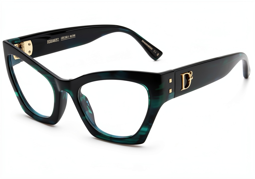 DSQUARED2 D2 0133 Green Horn glasses on a woman in a casual setting